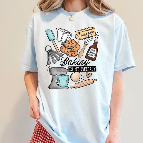 DTF Full Color TShirt Transfer - Baking Is My Therapy (Black or White)