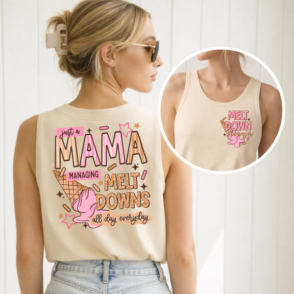 DTF Full Color TShirt Transfer - Just A Mama Managing Meltdowns - FREE POCKET!