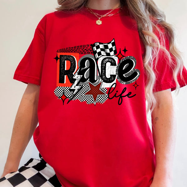 DTF Full Color TShirt Transfer - Race Life (Black or White)
