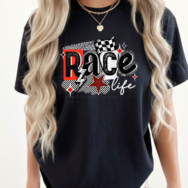 DTF Full Color TShirt Transfer - Race Life (Black or White)