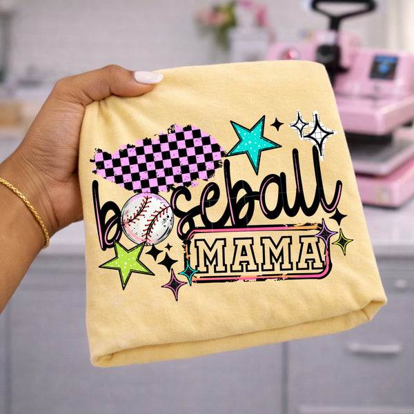 DTF Full Color TShirt Transfer - Checkered Stars Sports Mama (You Pick The Sport!)