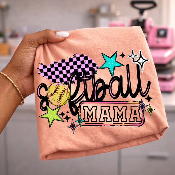 DTF Full Color TShirt Transfer - Checkered Stars Sports Mama (You Pick The Sport!)