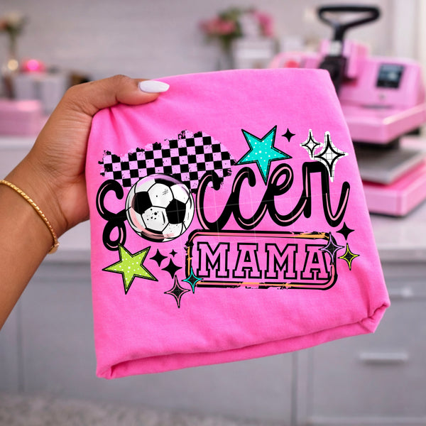 DTF Full Color TShirt Transfer - Checkered Stars Sports Mama (You Pick The Sport!)