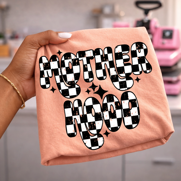 DTF Full Color TShirt Transfer - MotherHood Bubble Font (Black, White, Leopard, Check - You Pick!)