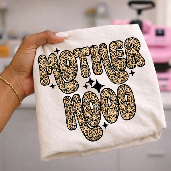 DTF Full Color TShirt Transfer - MotherHood Bubble Font (Black, White, Leopard, Check - You Pick!)