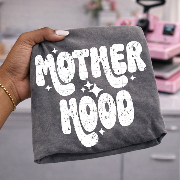 DTF Full Color TShirt Transfer - MotherHood Bubble Font (Black, White, Leopard, Check - You Pick!)