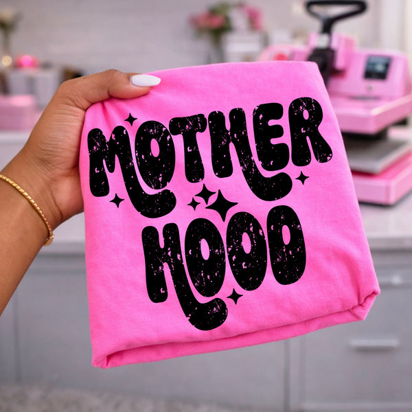 DTF Full Color TShirt Transfer - MotherHood Bubble Font (Black, White, Leopard, Check - You Pick!)