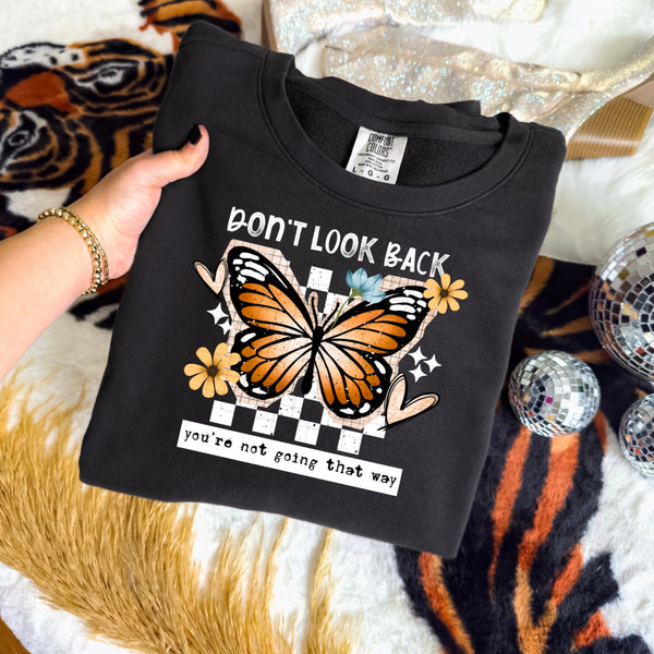 DTF Full Color TShirt Transfer - Don't Look Back Monarch - (Black or White)