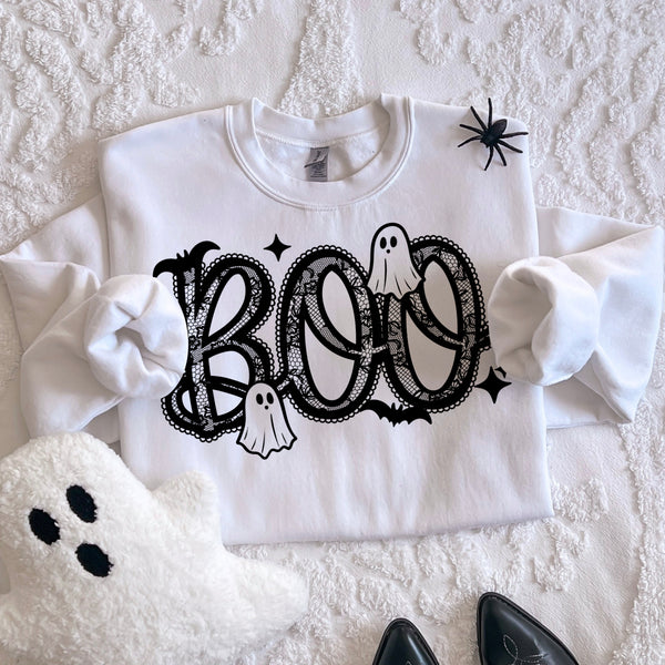 DTF Full Color TShirt Transfer - Lace BOO (Black or White)