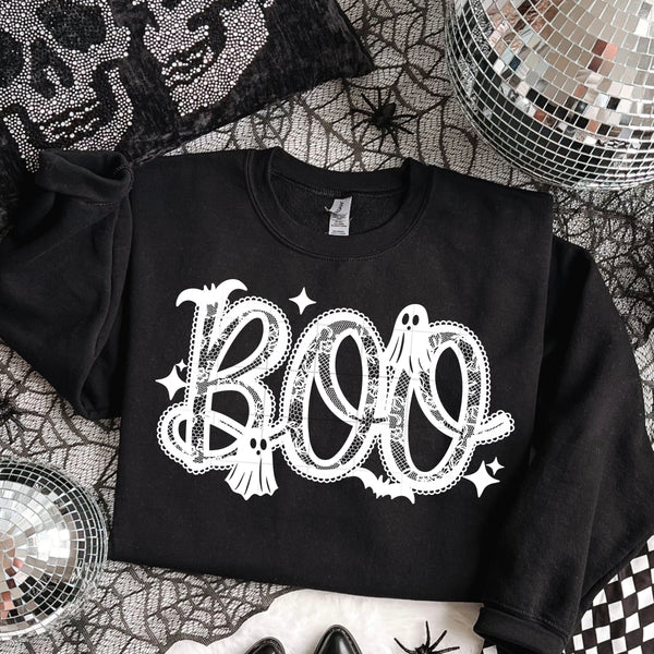 DTF Full Color TShirt Transfer - Lace BOO (Black or White)