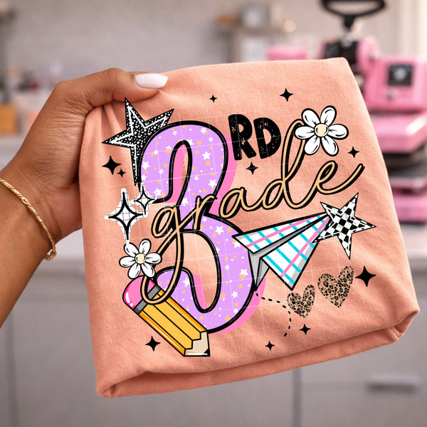 DTF Full Color Transfer - Grade Level Numbers - Purples Pinks (YOU PICK THE GRADE!)