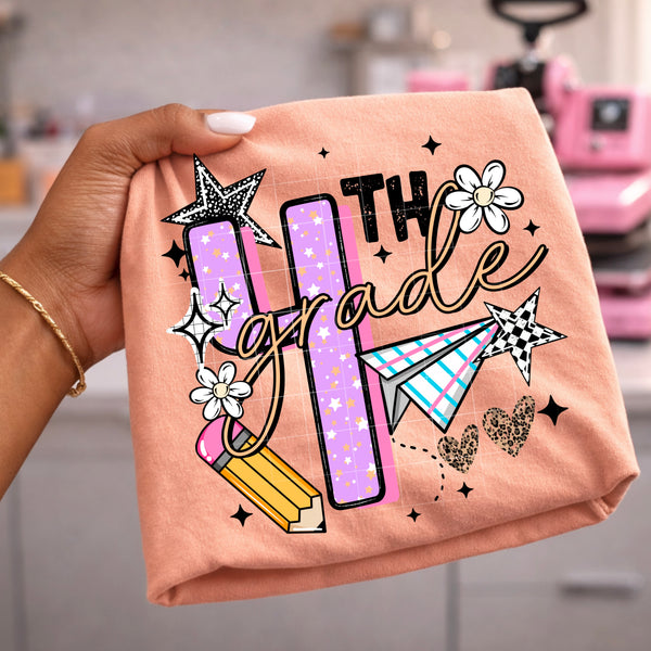 DTF Full Color Transfer - Grade Level Numbers - Purples Pinks (YOU PICK THE GRADE!)