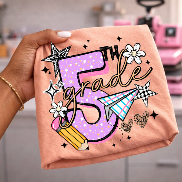 DTF Full Color Transfer - Grade Level Numbers - Purples Pinks (YOU PICK THE GRADE!)