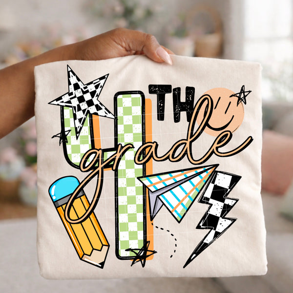DTF Full Color Transfer - Grade Level Numbers - Greens Oranges (YOU PICK THE GRADE!)