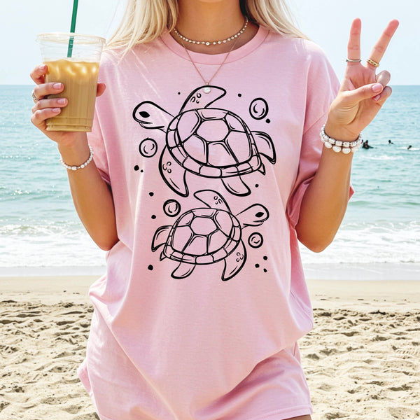 DTF Full Color TShirt Transfer - Sketch Sea Turtles - (Black or White)