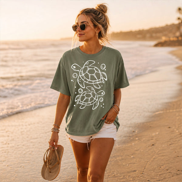 DTF Full Color TShirt Transfer - Sketch Sea Turtles - (Black or White)