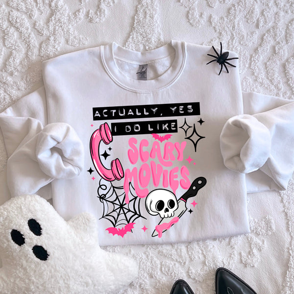 DTF Full Color TShirt Transfer - Actually I Do Like Scary Movies - (Black or White)