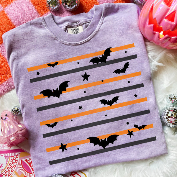 DTF Full Color Transfer - Halloween Lines and Bats - Black or White
