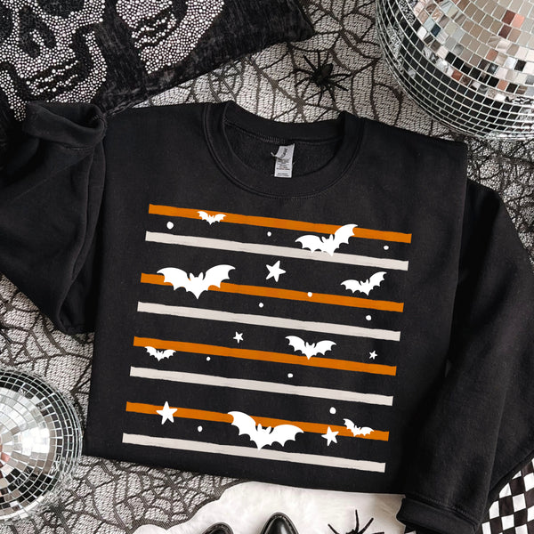 DTF Full Color Transfer - Halloween Lines and Bats - Black or White