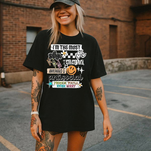 DTF Full Color TShirt Transfer - I'm The Most Shy - (Black or White)