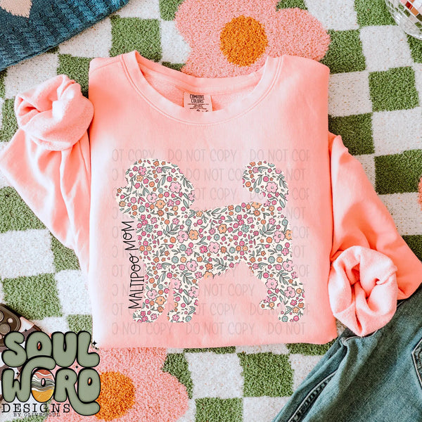 DTF Full Color TShirt Transfer - Floral Dog Mom - YOU CHOOSE THE BREED!