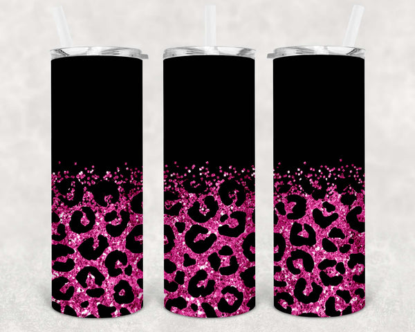 Skinny Tumbler Sublimation Wrap - Black and Fuchsia Glitter Leopard