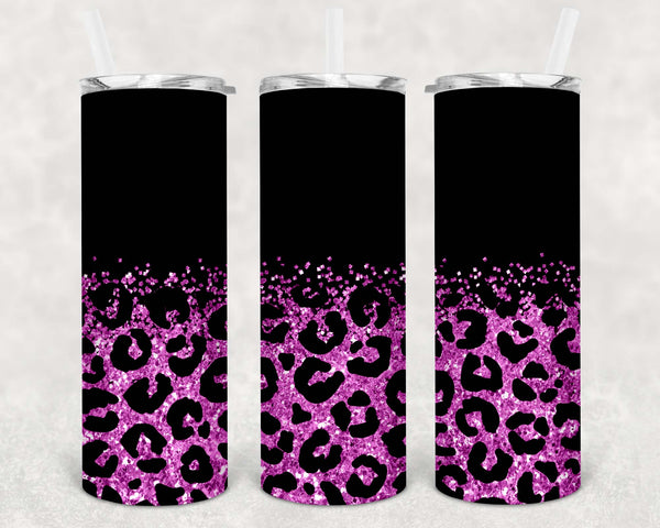 Skinny Tumbler Sublimation Wrap - Black and Pink/Purple Glitter Leopard