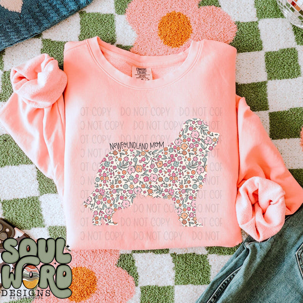 DTF Full Color TShirt Transfer - Floral Dog Mom - YOU CHOOSE THE BREED!