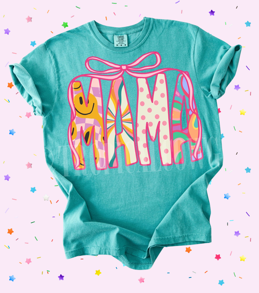 DTF Full Color TShirt Transfer - Retro Wavy Bow MAMA