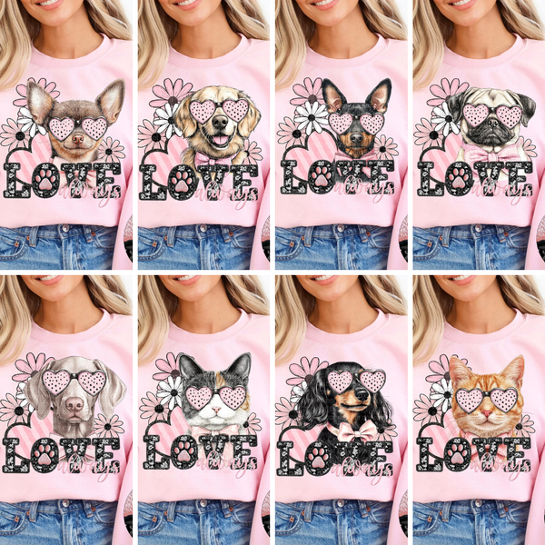 DTF Full Color TShirt Transfer - LOVE Dogs & Cats - 45+ BREEDS!