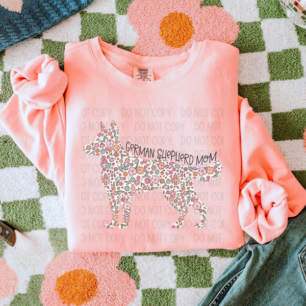 DTF Full Color TShirt Transfer - Floral Dog Mom - YOU CHOOSE THE BREED!
