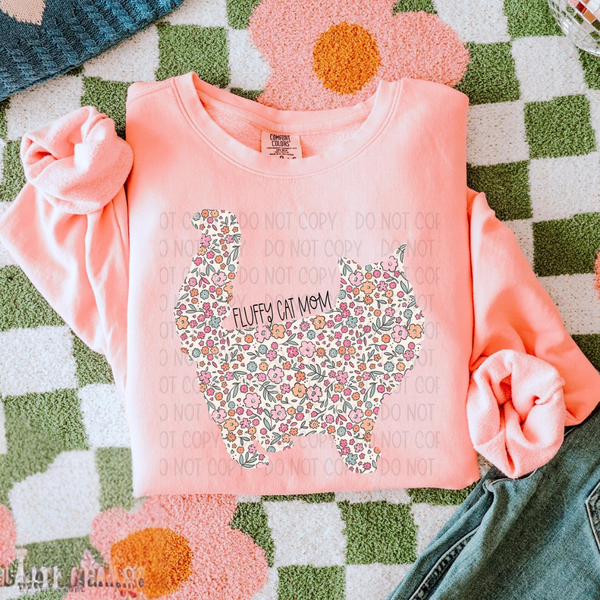 DTF Full Color TShirt Transfer - Floral Cat Mom - YOU CHOOSE THE DESIGN!