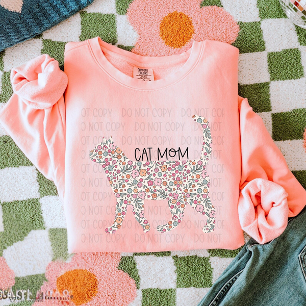 DTF Full Color TShirt Transfer - Floral Cat Mom - YOU CHOOSE THE DESIGN!