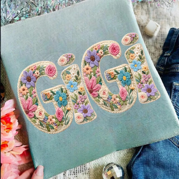 DTF Full Color Transfer - Faux Knit Floral Names (YOU PICK!)
