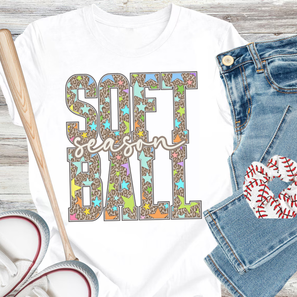 DTF Full Color TShirt Transfer - Cheetah and Stars - Baseball or Softball - You Pick!