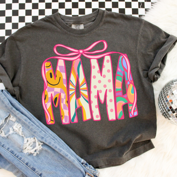 DTF Full Color TShirt Transfer - Retro Wavy Bow MAMA