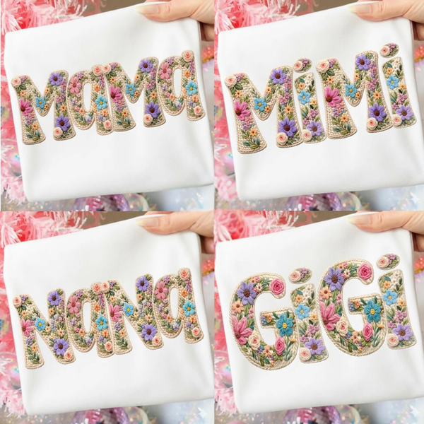 DTF Full Color Transfer - Faux Knit Floral Names (YOU PICK!)