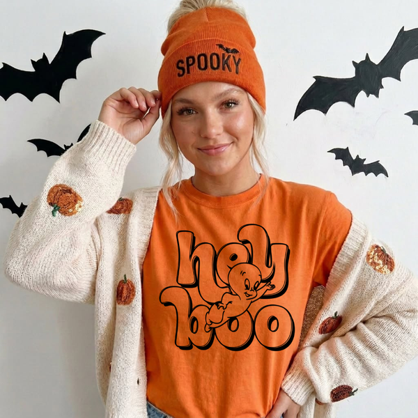 DTF Full Color Tshirt Transfer - Hey Boo (You Pick White or Black!)
