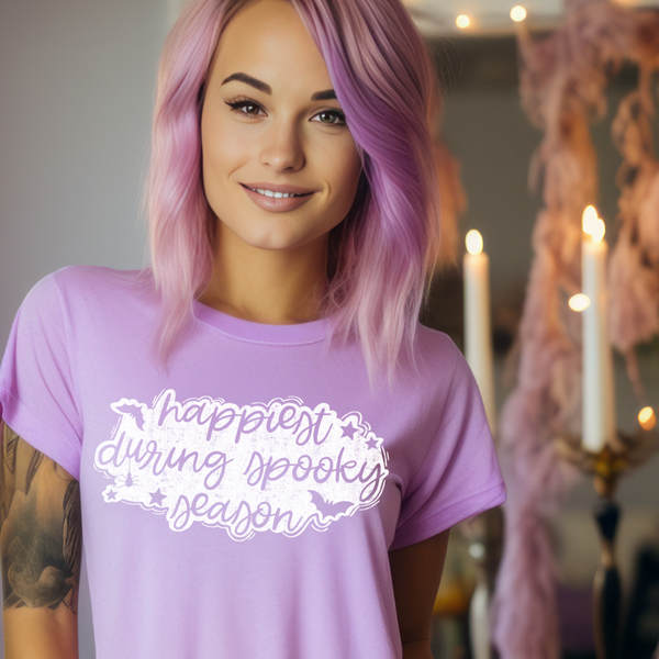 DTF Full Color TShirt Transfer - Happiest During Spooky Season (Black or White)