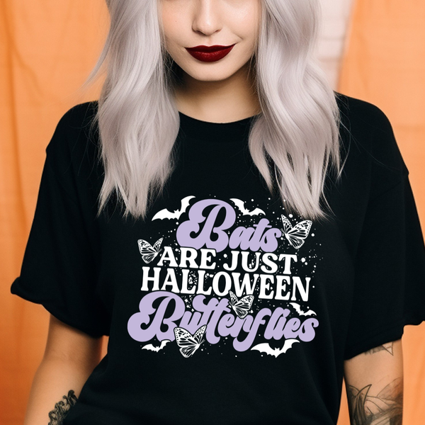 DTF Full Color TShirt Transfer - Bats Are Just Halloween Butterflies (Black or White)