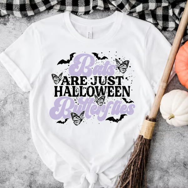 DTF Full Color TShirt Transfer - Bats Are Just Halloween Butterflies (Black or White)