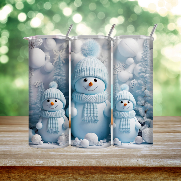 Skinny Tumbler Sublimation Wrap - 3D Snowman