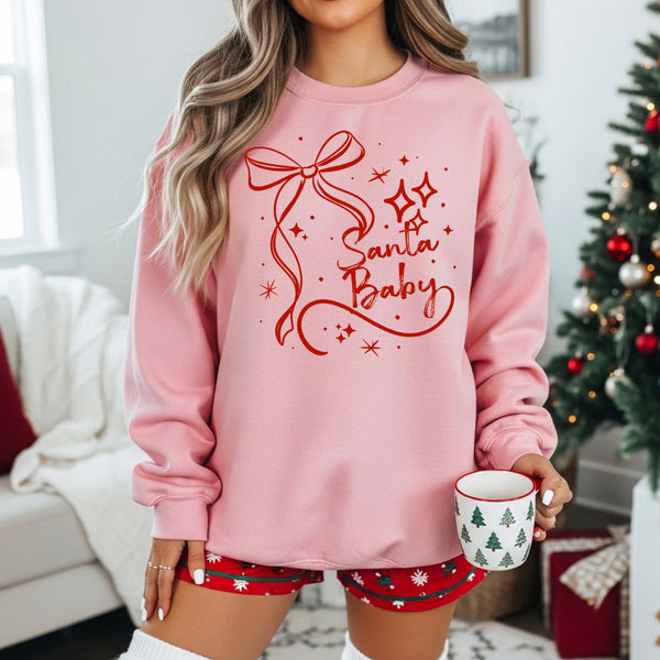 DTF Full Color Tshirt Transfer - Santa Baby Bow (White or Red Ink)