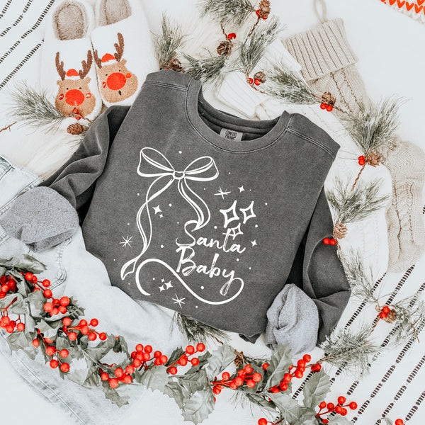 DTF Full Color Tshirt Transfer - Santa Baby Bow (White or Red Ink)