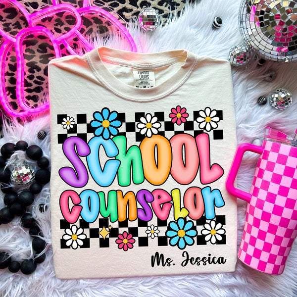 DTF Full Color TShirt Transfer - Floral Check Bright Names (YOU CHOOSE!)