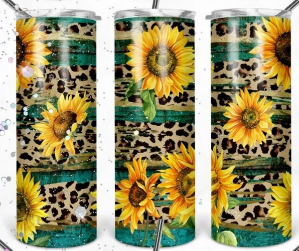 Skinny Tumbler Sublimation Wrap - Cheetah Sunflowers