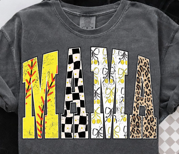 DTF Full Color TShirt Transfer - Patterned Mama - Baseball or Softball - You Pick!