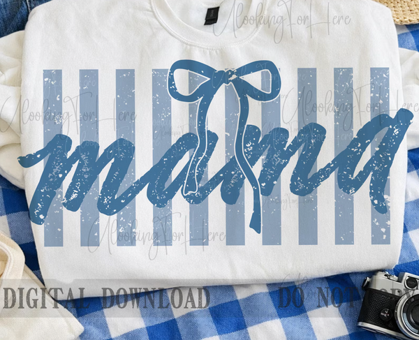 DTF Full Color TShirt Transfer - Coquette Mama Stripes - (Blue or Deep Rose Pink)
