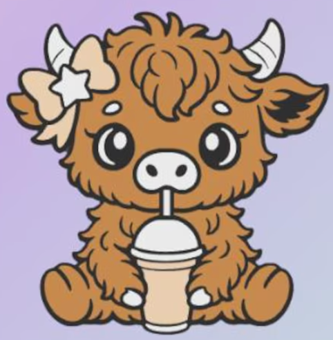 Straw Topper - Cute Cow with Coffee