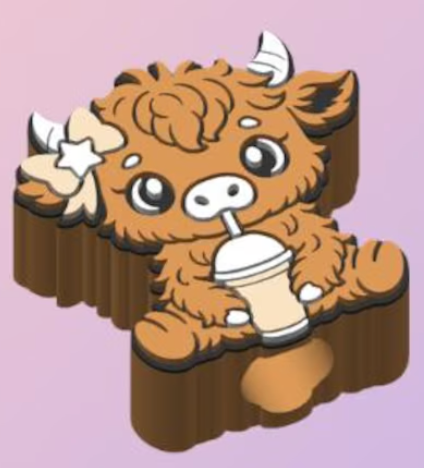Straw Topper - Cute Cow with Coffee